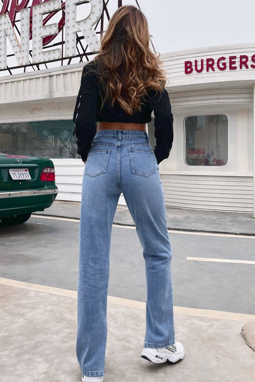 High-Waist Jeans – Blau
