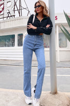 High-Waist Jeans – Blau