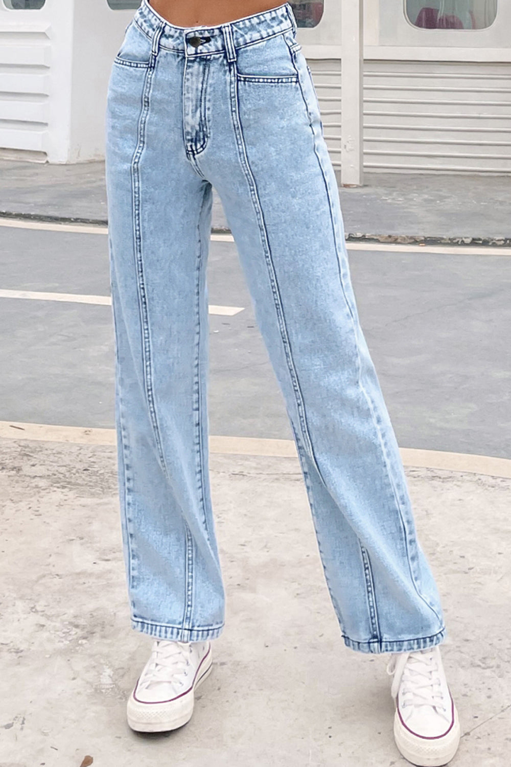 High-Waist Straight-Leg-Jeans – Schwarz