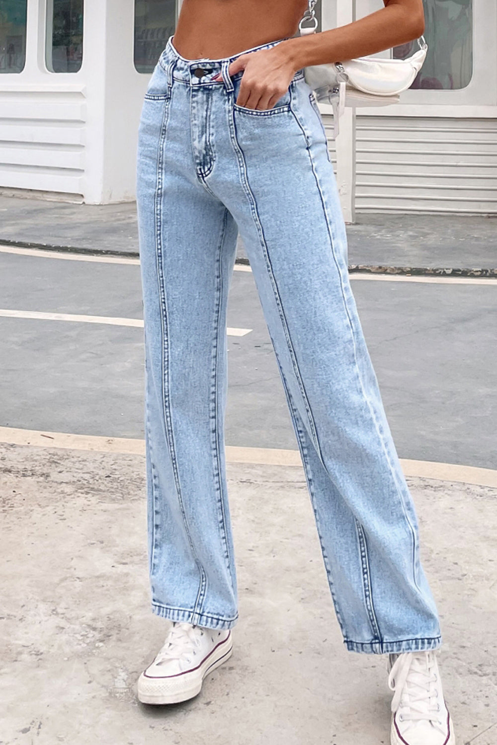 High-Waist Straight-Leg-Jeans – Schwarz