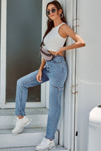 High-Waist Jeans mit Used-Look