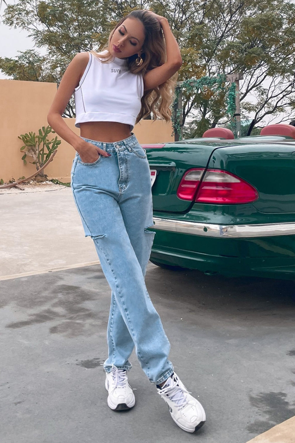 High-Waist Jeans mit Used-Look