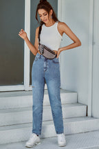 High-Waist Jeans mit Used-Look