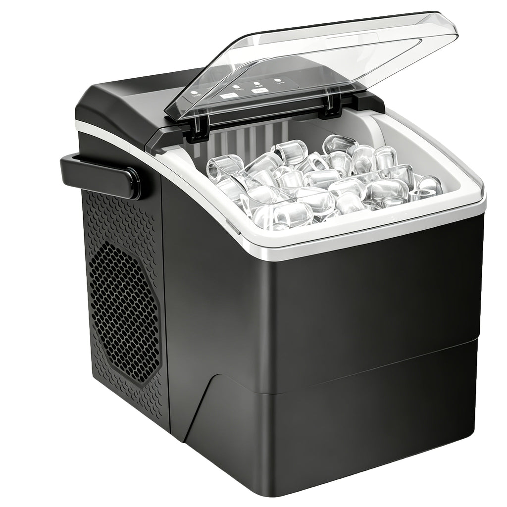 Tragbare Eiswürfelmaschine mit Selbstreinigungsfunktion sowie zwei Eiswürfelgrößen