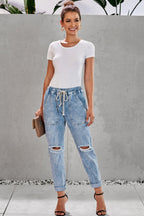 High-Waist Straight-Leg-Jeans mit Used-Look