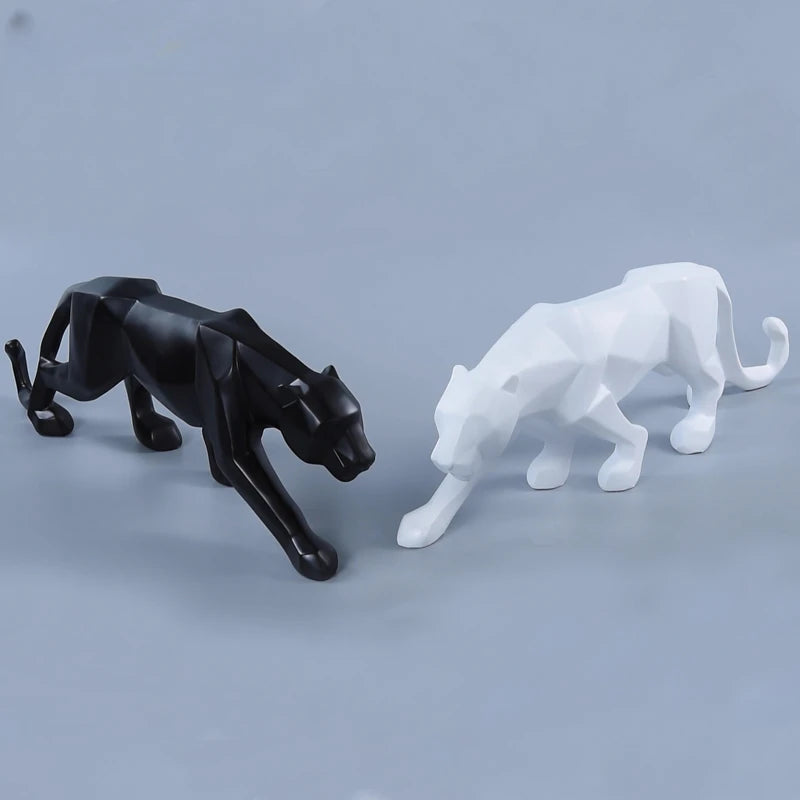 Schwarz-Weiße Panther Skulpturen – Modernes Kunst-Duo für dein Interieur