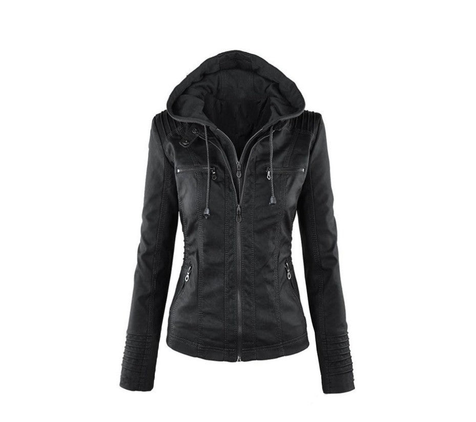 Lederjacke mit Kapuze