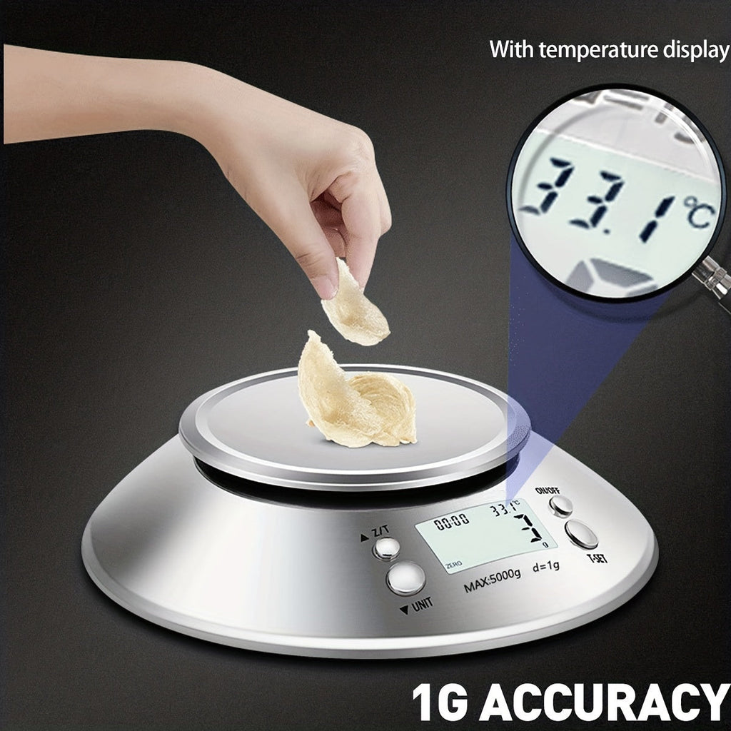 Digitale Küchenwaage mit Edelstahlwaage – Präzision mit Temperatursensor sowie Timerfunktion zum Backen und Kochen