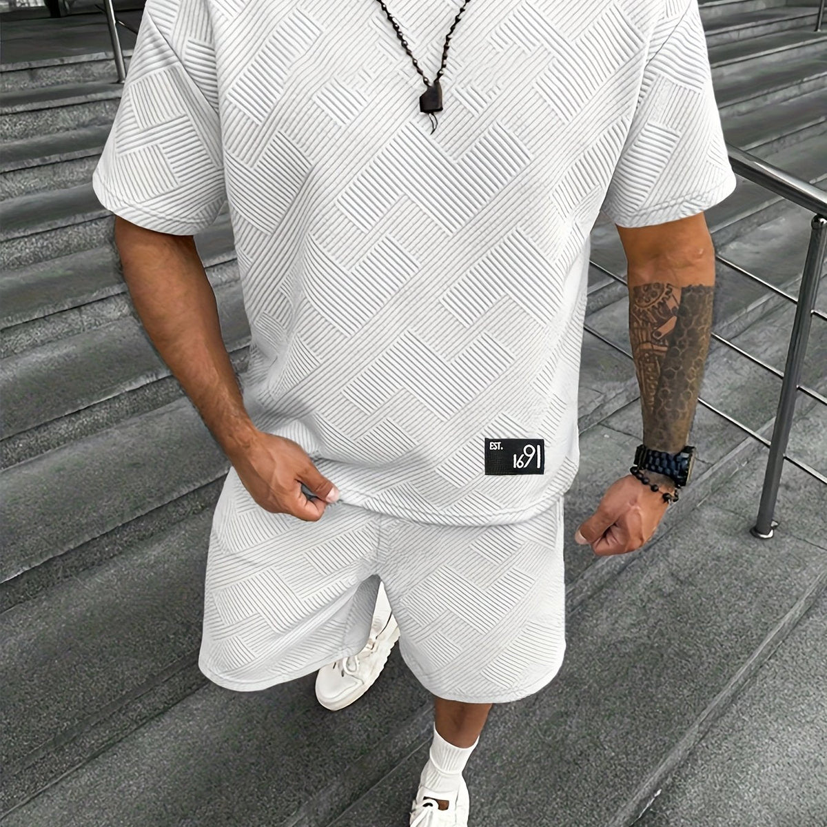Herren Modisch Jacquard T-Shirt und Shorts Set – Lässig und Sportlich für Warme Tage