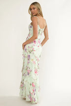 Damen Maxikleid mit Blumenmuster und Volants
