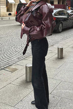 Jacke mit Kunstleder in Bordeaux