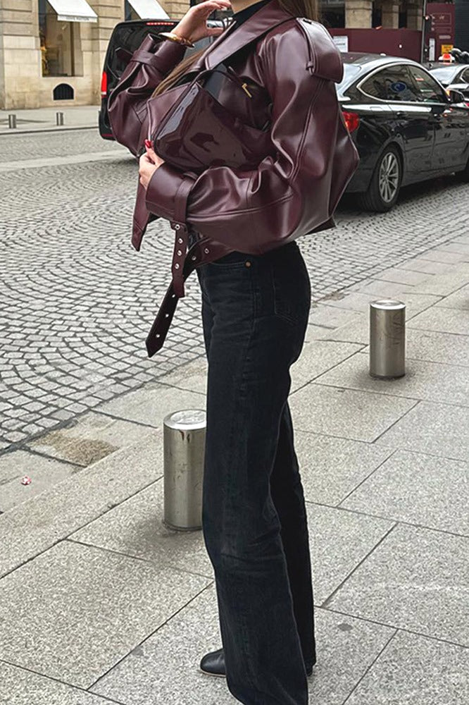 Jacke mit Kunstleder in Bordeaux