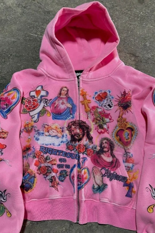 Locker geschnittener Hoodie mit Druck in Rosa