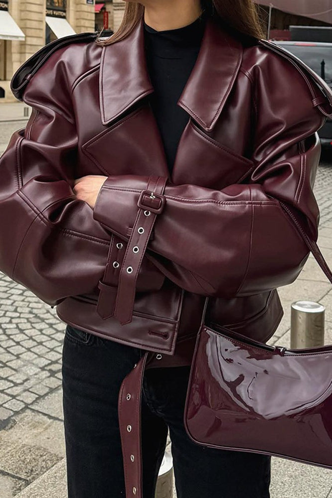 Jacke mit Kunstleder in Bordeaux
