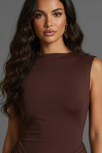 Damen Maxikleid mit Drapierung und Rundhalsausschnitt