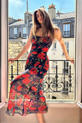 Figurbetontes Kleid mit Blumenmuster in Schwarz