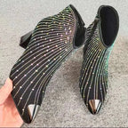 Damen Stiefeletten mit Strass und Blockabsatz