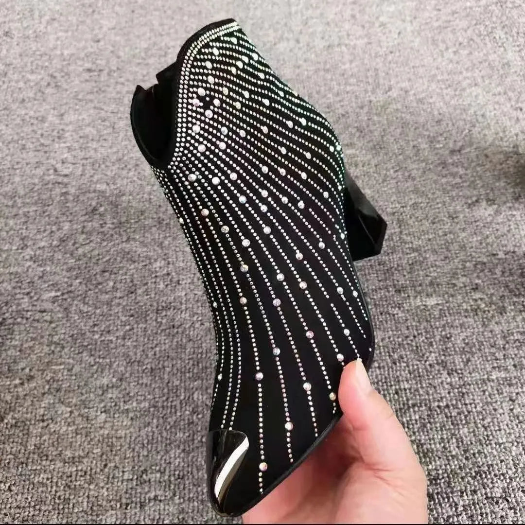 Damen Stiefeletten mit Strass und Blockabsatz