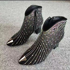 Damen Stiefeletten mit Strass und Blockabsatz
