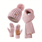 Lieke 3-in-1 Winterset – Warme Strickmütze, Schal sowie Handschuhe
