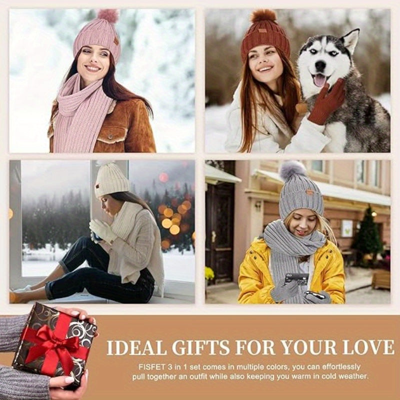 Lieke 3-in-1 Winterset – Warme Strickmütze, Schal sowie Handschuhe