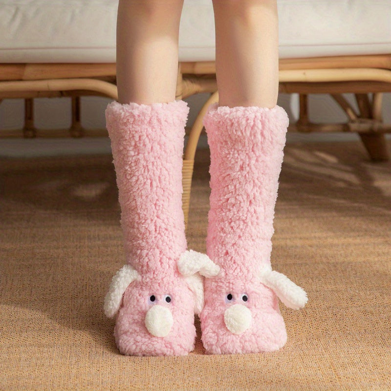 Damen Kuschel Cartoon Hund Wintersocken - Weiche sowie Warme Haussocken mit Niedlichem Tierdesign