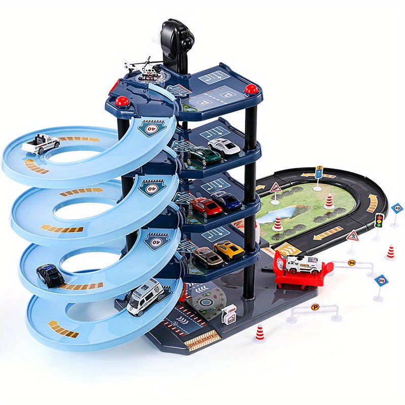 FeuerWacht Garage Spielset – Mehrere Etagen mit Feuerwehrwagen sowie Verkehrsschildern