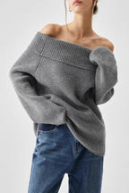 Schulterfreier Pullover mit Strickstruktur in Grau