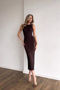 Maxikleid mit Strickstruktur in Braun