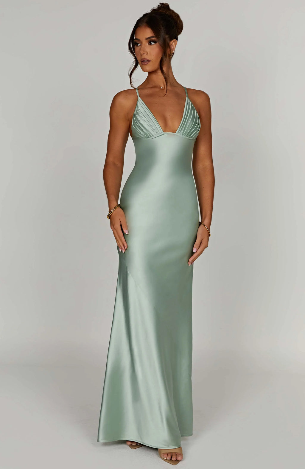 Miriam – Satin-Maxikleid mit Neckholder und Falten