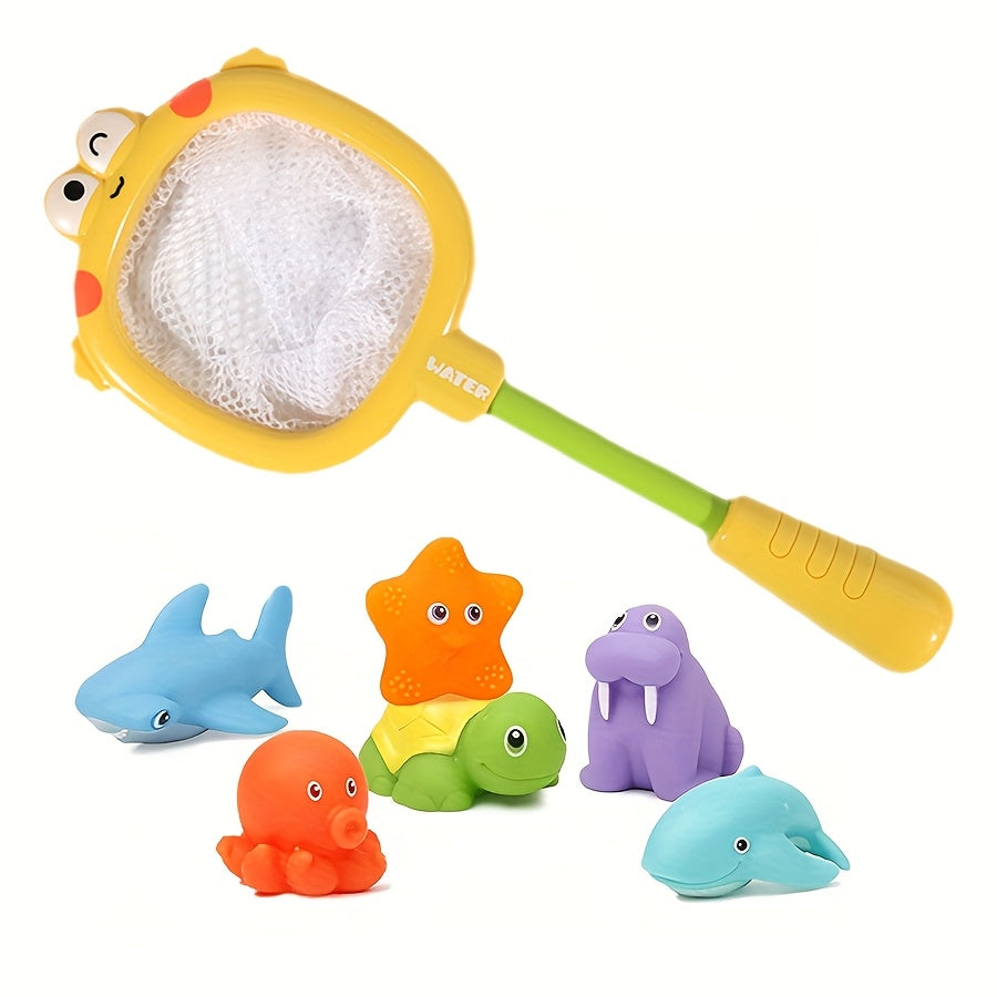Badewannenspielzeug-Set mit Netzen – Schwimmende Meeresbewohner sowie Wasserspritzer