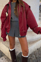 Jacke mit Reißverschluss, Farbblockmuster und Kunstleder