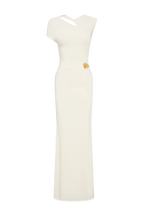 Damen Abendkleid mit asymmetrischem Ausschnitt und Drapierung