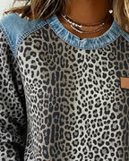 Leopardenmuster Jeans Patchwork Pullover