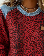 Leopardenmuster Jeans Patchwork Pullover