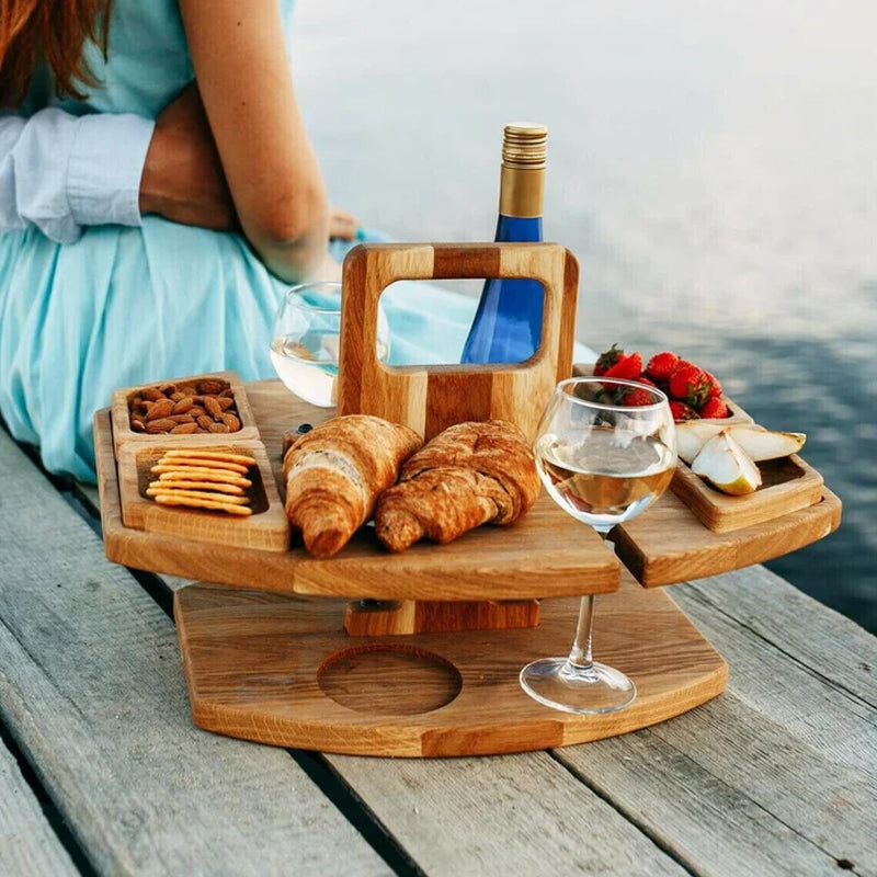 Eleganter Eichen-Picknick-Weintisch – Kompakt & Flexibel