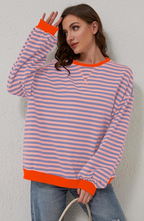 Damen übergroß Gestreifter Pullover mit langen Ärmeln