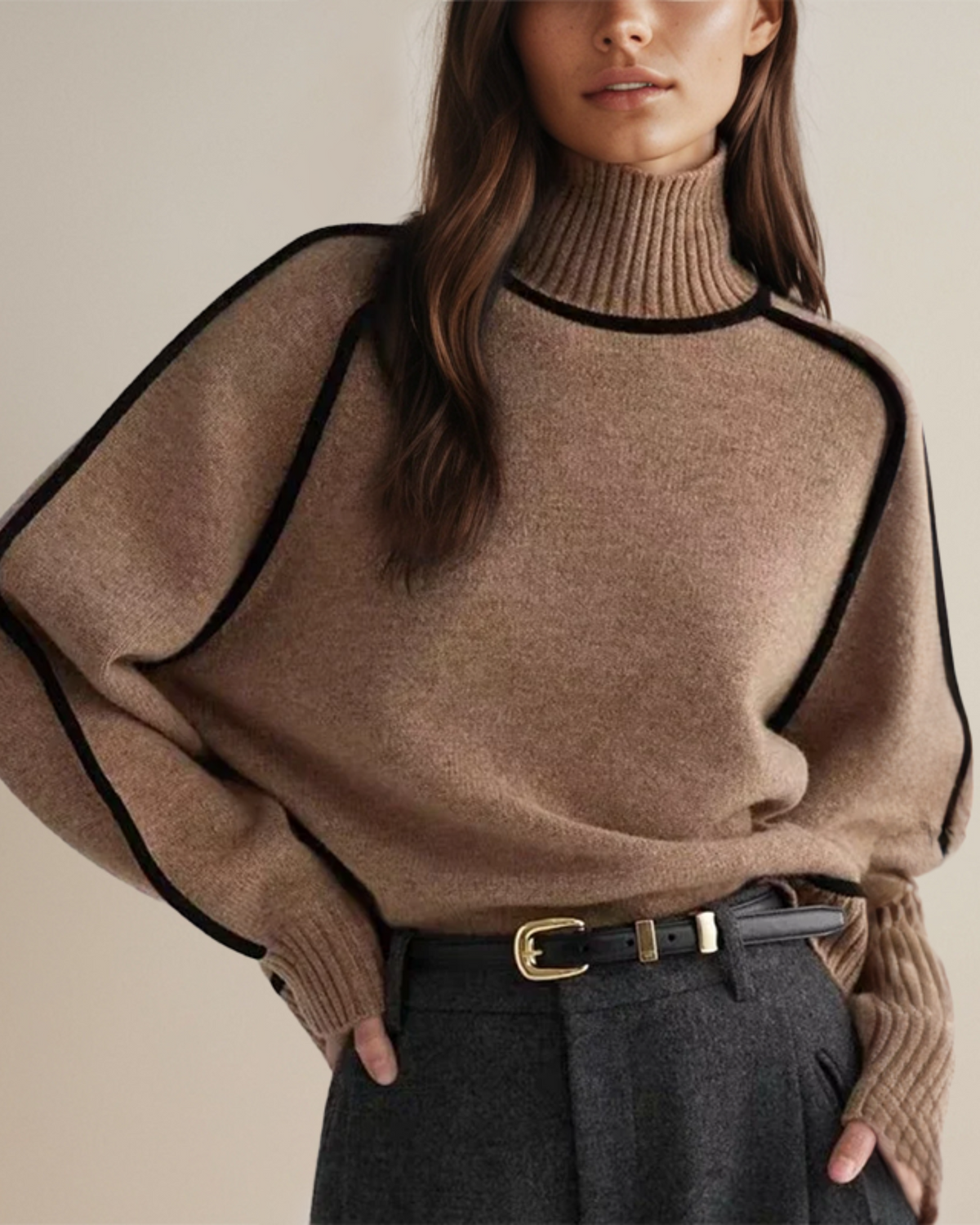 Rollkragenpullover mit Kontrastnähten