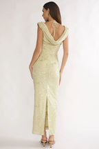 Samt-Maxikleid mit Wasserfall-Ausschnitt und Blumenmuster