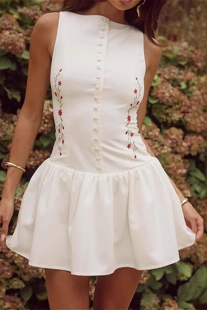 Figurbetontes Kleid mit Stickerei