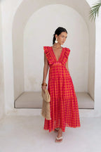 Ärmelloses Maxikleid mit Cut-outs und Karomuster