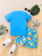 Schildkröten Druck Sommer Set – Lässiges T-Shirt sowie Shorts für Jungen
