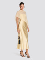 Damen Satin-Maxikleid mit Chiffon-Cape