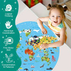 70-teiliges Tierbodenpuzzle: Rundes Weltkarten-Design für Kinder