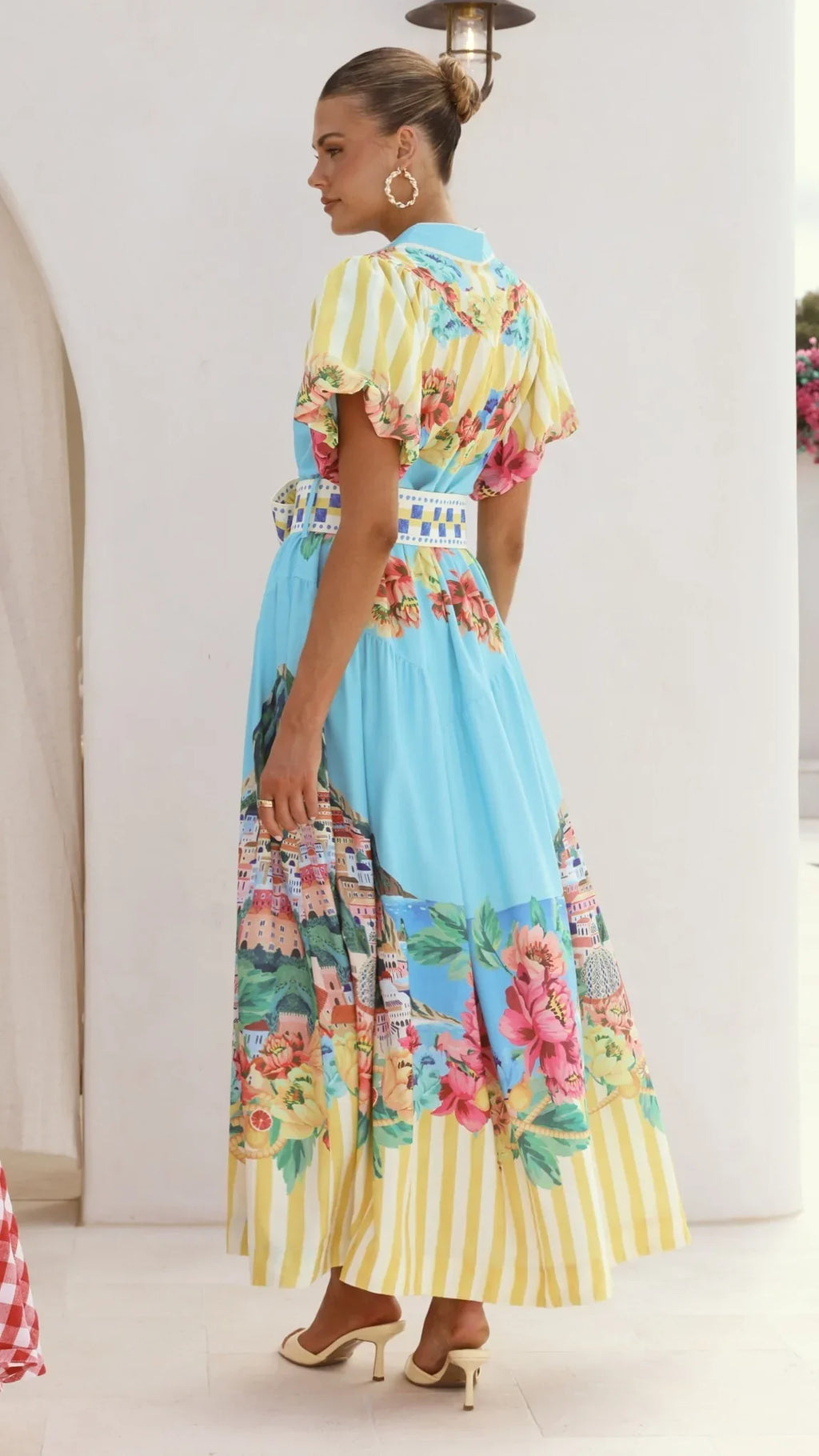 Damen Maxikleid mit Blumenmuster und Gürtel