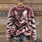 Gemütlicher Plüsch-Pullover mit einem Tiger- und Tabby-Kätzchen-Design