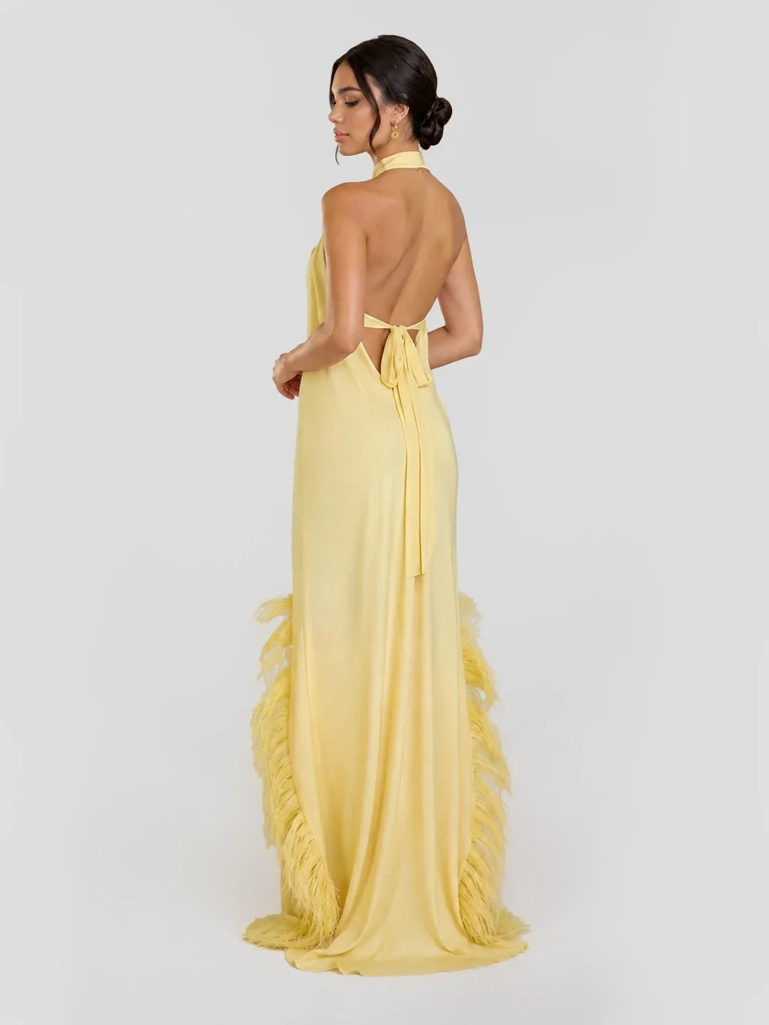 Feather – Chiffon-Maxikleid mit Neckholder und offenem Rücken