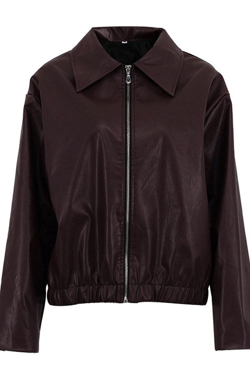 Jacke mit Kunstleder in Braun mit Leder