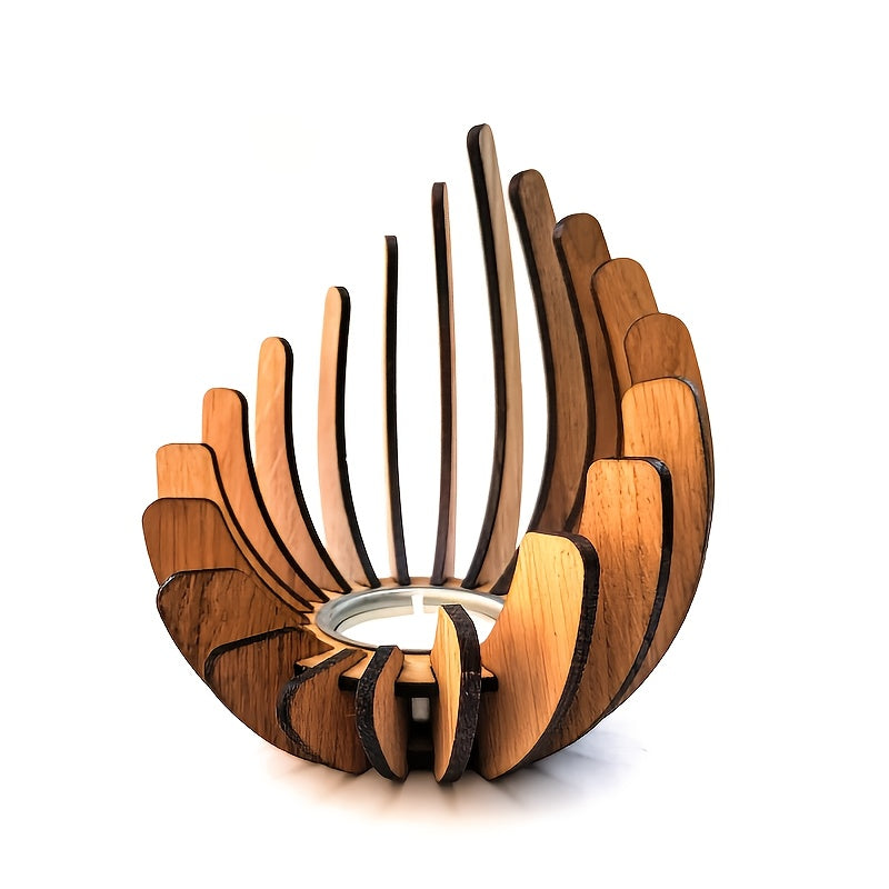 Boho Lotus Kerzenhalter – Handgefertigtes Schichtdesign aus Holz