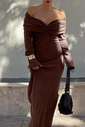 Maxikleid mit Raffung und Strickstruktur